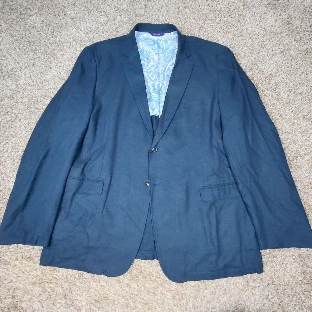 Alan Flusser Linen Blend Blazer Mens XXL 2XL Navy Blue Semi Structured Preppy